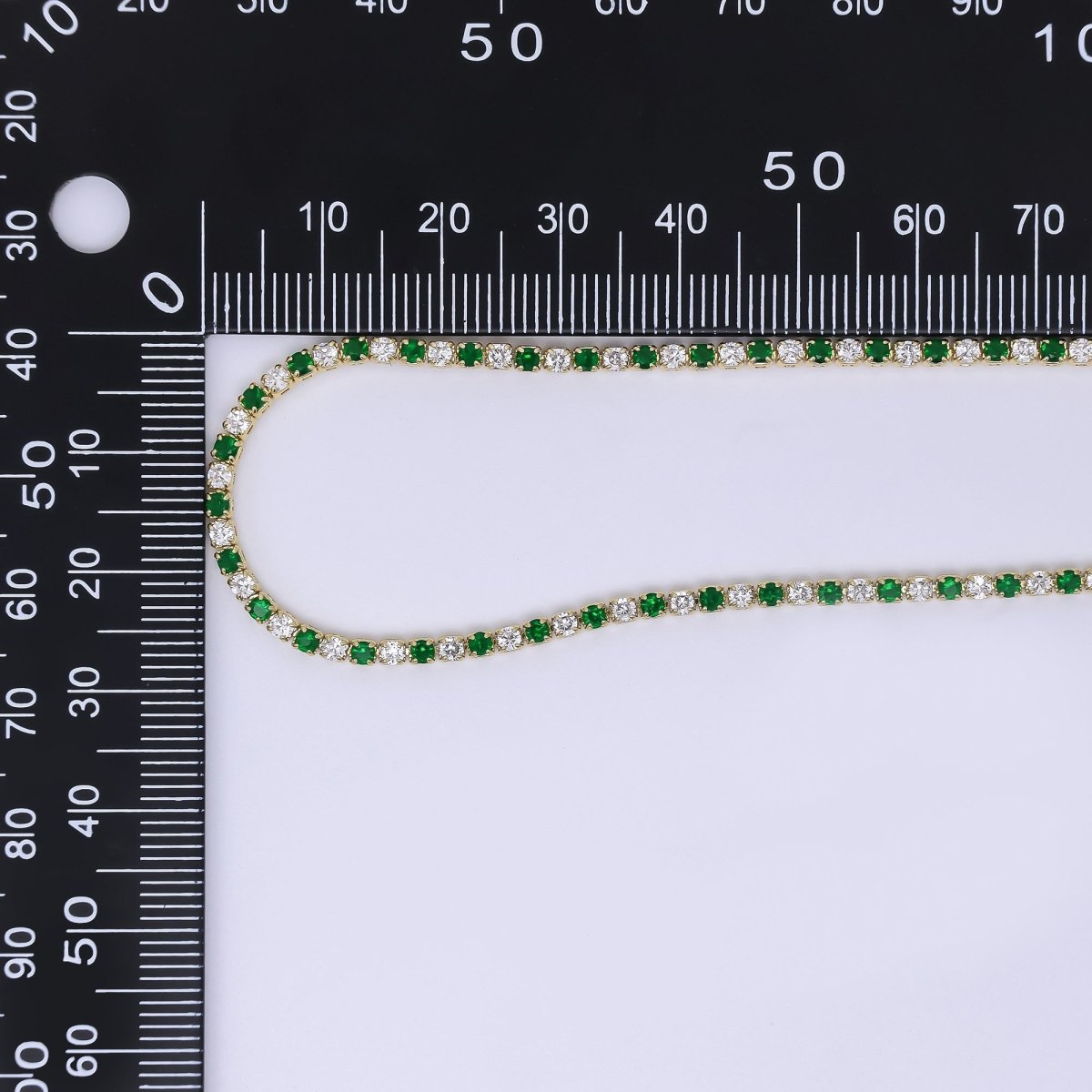 24K Gold Filled 2.2mm Green, Blue Round CZ Alternating Two Colors Tennis Chain 16 Inch Necklace with Extender | WA - 3810 - WA - 3811 - DLUXCA