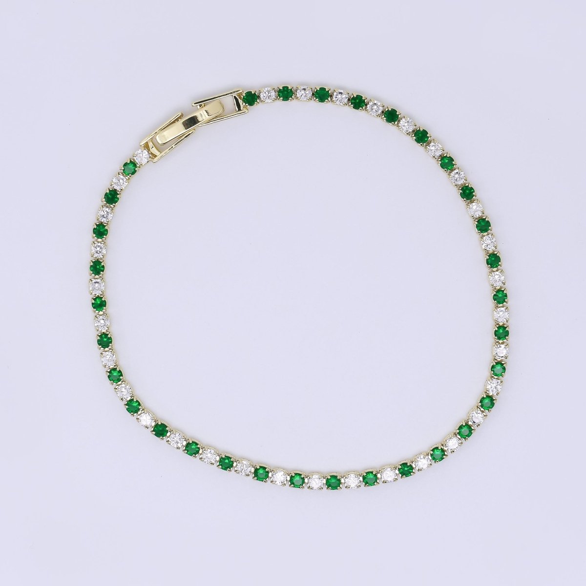24K Gold Filled 2.2mm Green, Blue Round CZ Alternating Two - Toned 7 Inches Tennis Bracelet | WA - 3819 - WA - 3820 - DLUXCA