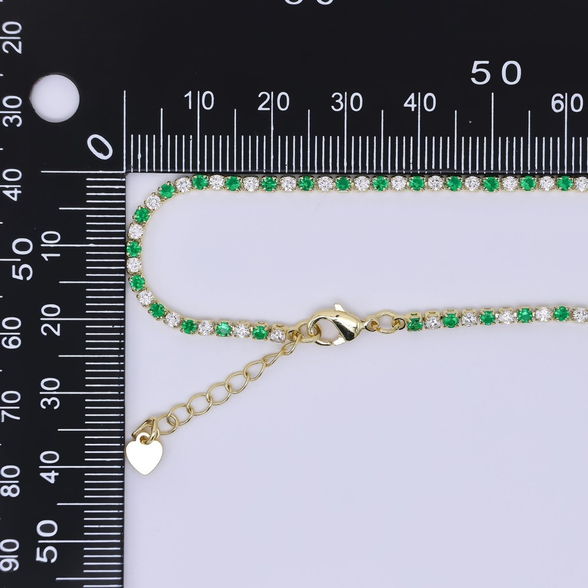 24K Gold Filled 2.2mm Green Round CZ Dual - Toned 7 Inches Tennis Bracelet with Extender | WA - 2439 - DLUXCA