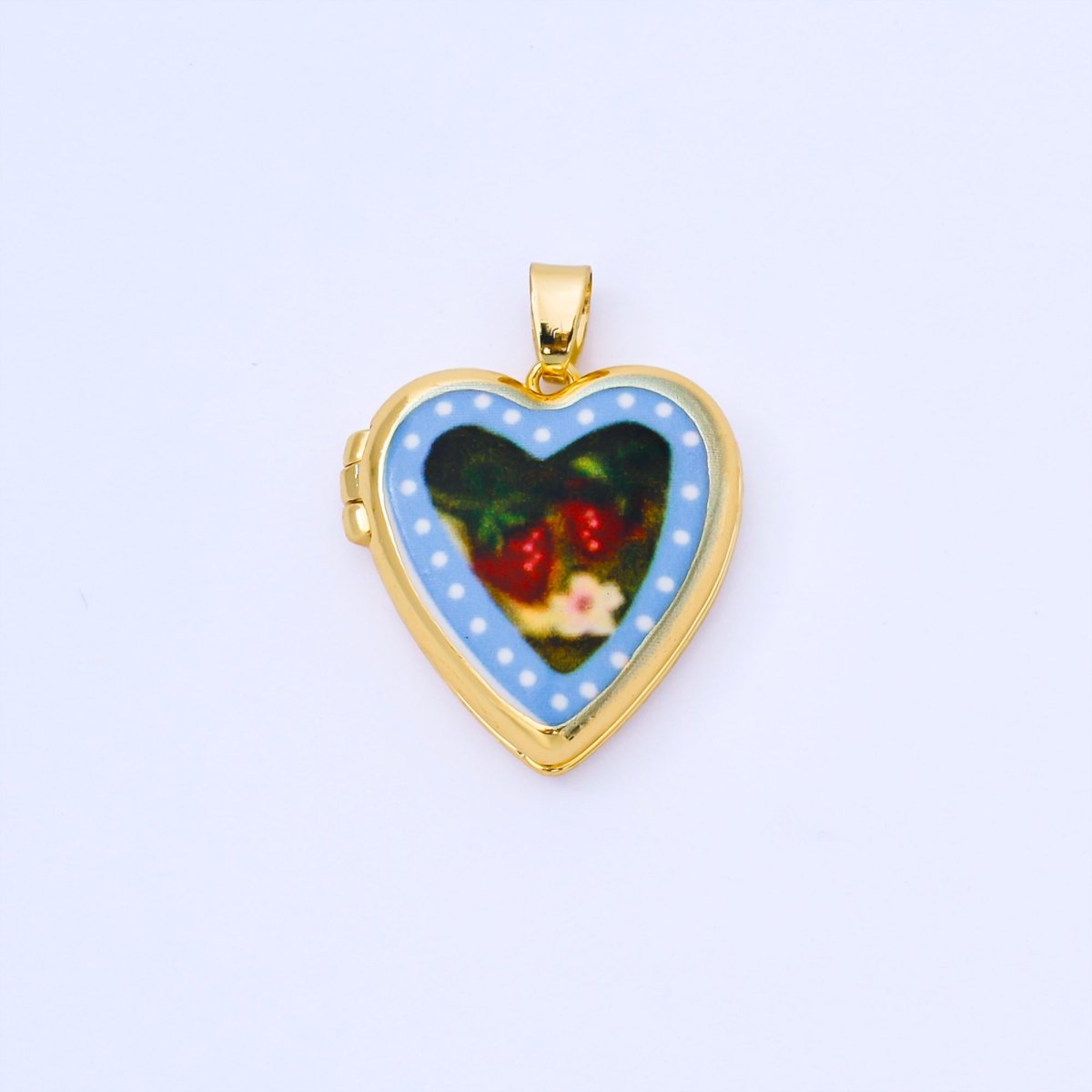 24K Gold Filled 22mm Hand - Painted Enamel Heart - Shaped Locket Flower Pendant | AA1613 ~ AA1617 - DLUXCA