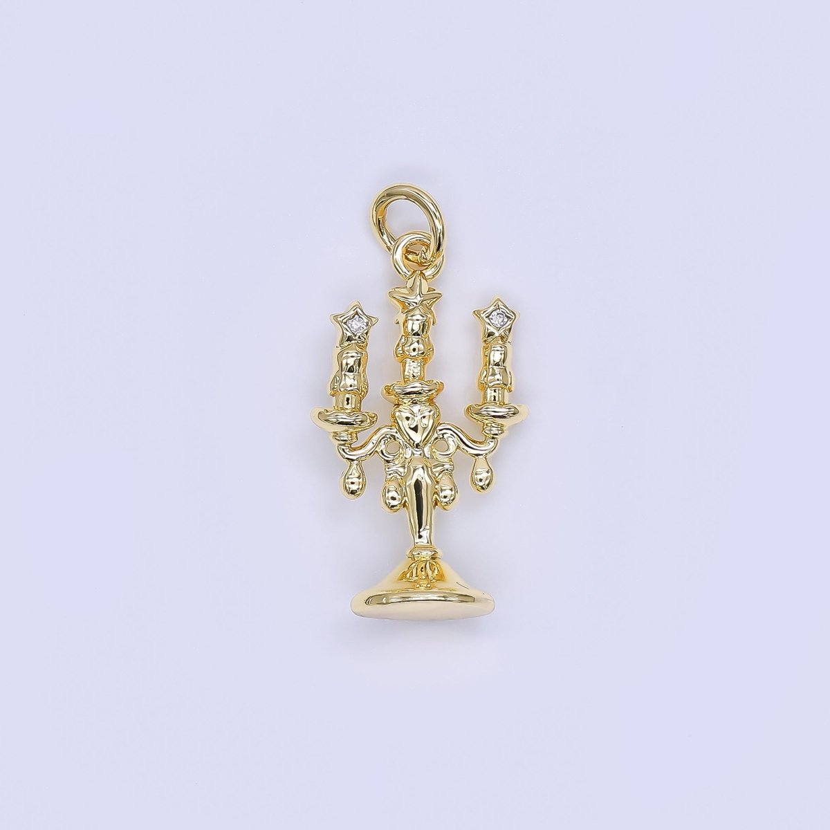 24K Gold Filled 22mm Micro Paved CZ Candlestick Holder Charm in Gold & Silver | AJ - 511 - DLUXCA