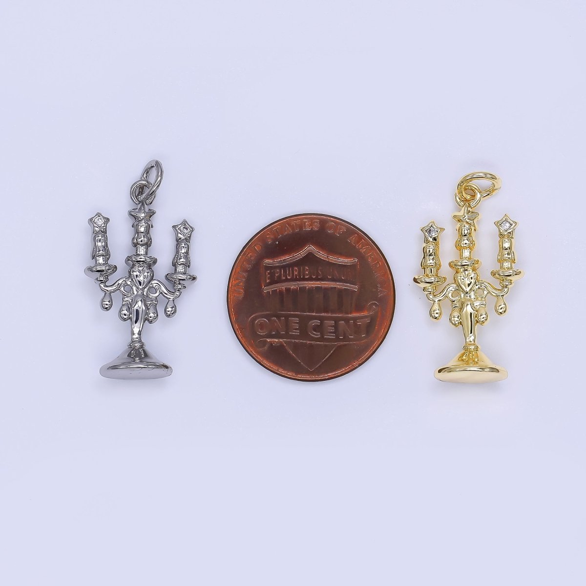 24K Gold Filled 22mm Micro Paved CZ Candlestick Holder Charm in Gold & Silver | AJ - 511 - DLUXCA