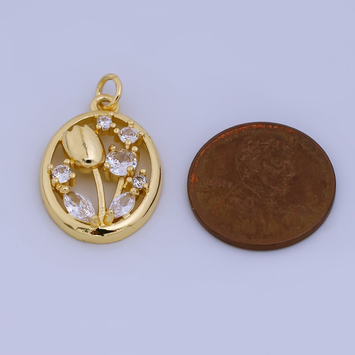 24K Gold Filled 22mm Micro Paved CZ Icy Frost Tulip Flower Charm | AH - 570 - DLUXCA