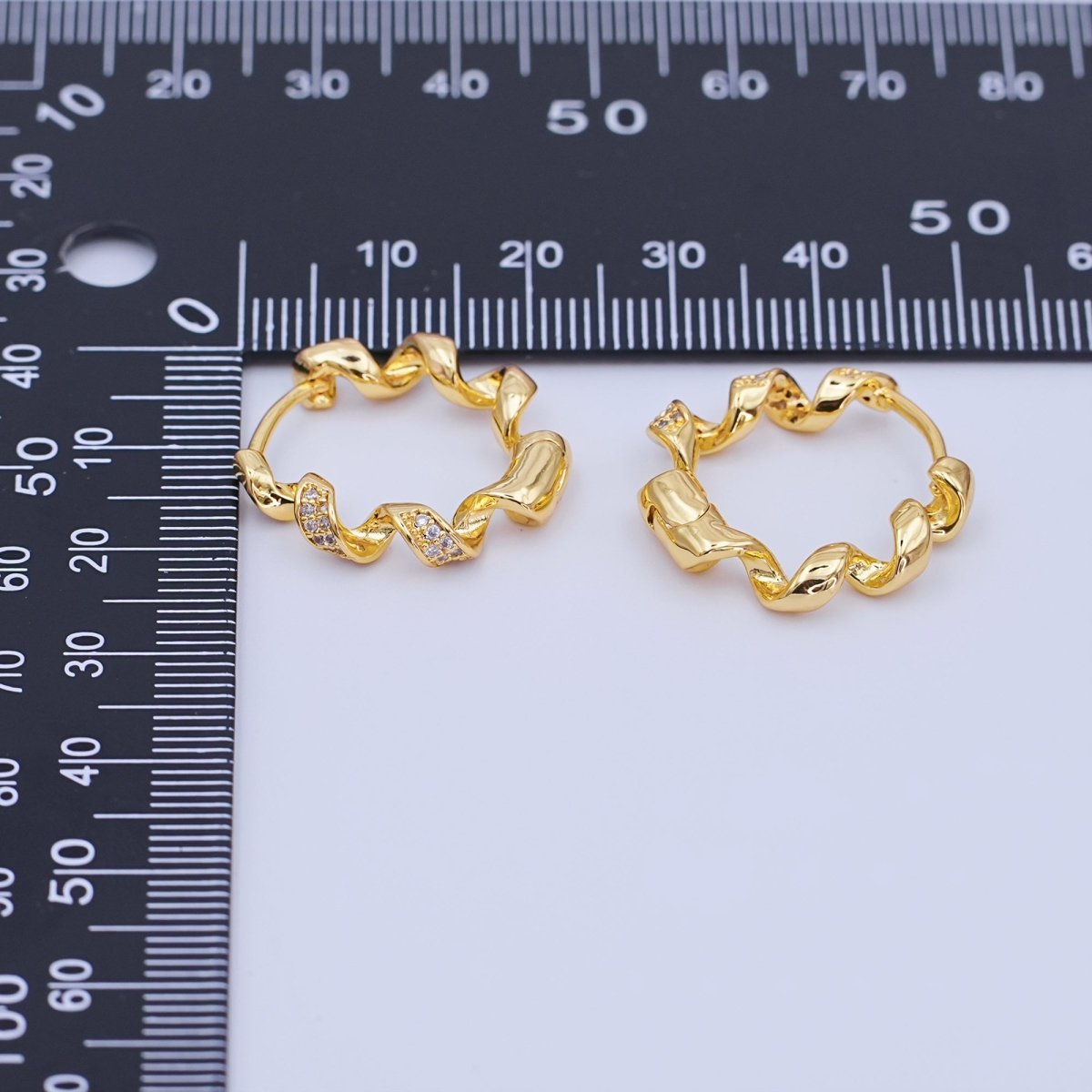 24K Gold Filled 22mm Micro Paved CZ Spiral Coil Huggie Hoop Earrings | T284 - DLUXCA