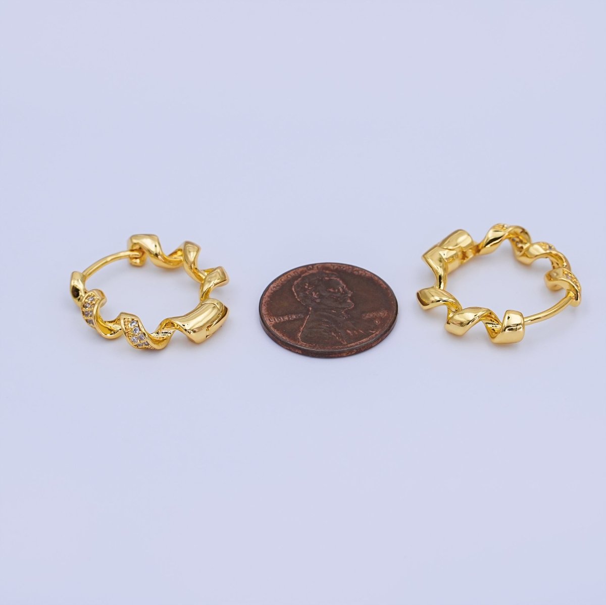 24K Gold Filled 22mm Micro Paved CZ Spiral Coil Huggie Hoop Earrings | T284 - DLUXCA