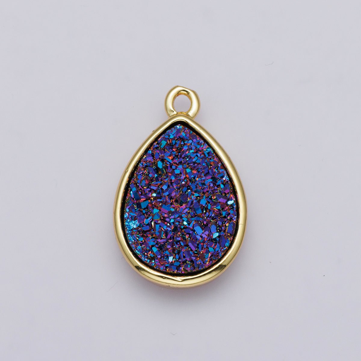 24K Gold Filled 22mm Pink, Purple Glitter Druzy Teardrop Charm | E00439 - DLUXCA