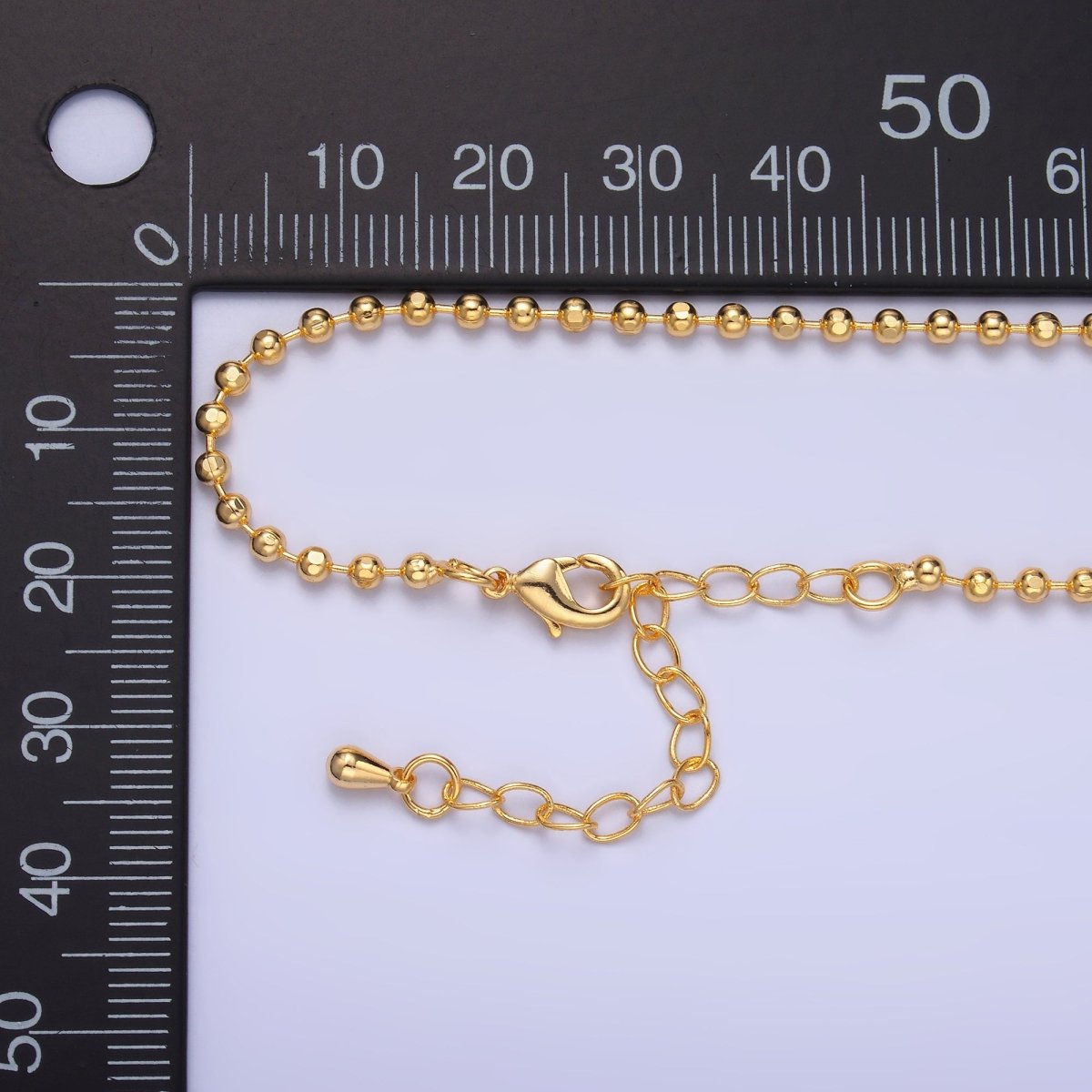 24K Gold Filled 2.3mm Ball Bead Bar 17.7 Inch Necklace w. Extender | WA - 3044 - DLUXCA