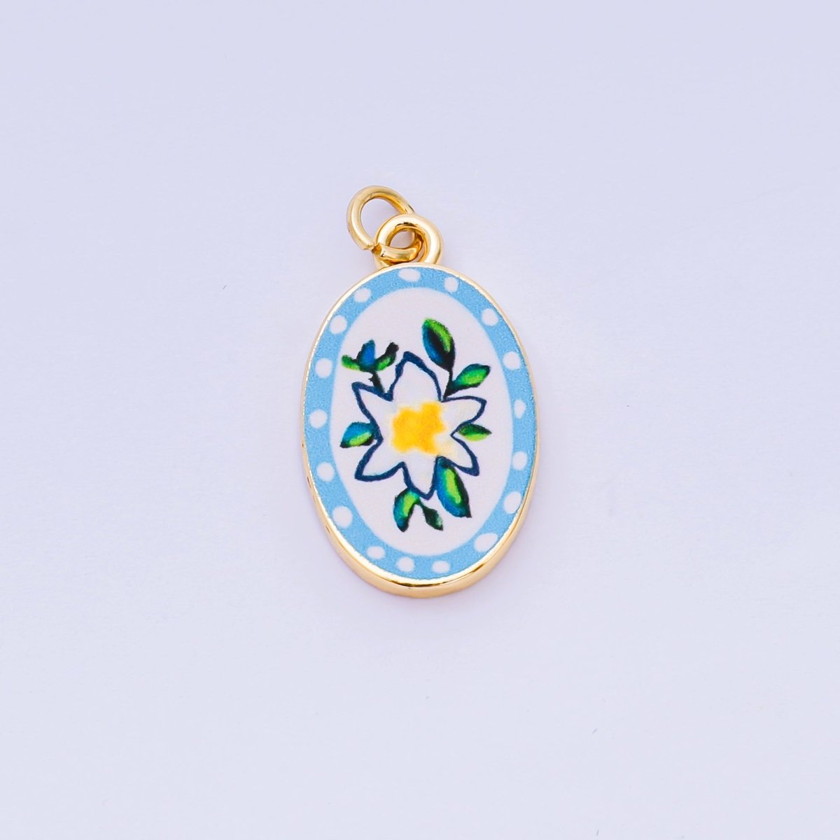 24K Gold Filled 23mm Enamel Art Oval Spring Holiday Charm in Flower, Butterfly, & Nature | AH - 544 AH - 545, AJ - 513, AJ - 514, AJ - 520, AJ - 522, AJ - 528 - AJ530, AJ - 532 - AJ - 535, AJ - 539 AJ - 540, AJ - 544 AJ - 545, AJ - 547 - DLUXCA