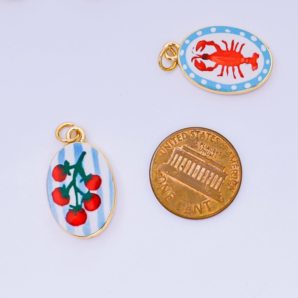 24K Gold Filled 23mm Enamel Art Oval Spring Holiday Charm in Flower, Butterfly, & Nature | AH - 544 AH - 545, AJ - 513, AJ - 514, AJ - 520, AJ - 522, AJ - 528 - AJ530, AJ - 532 - AJ - 535, AJ - 539 AJ - 540, AJ - 544 AJ - 545, AJ - 547 - DLUXCA