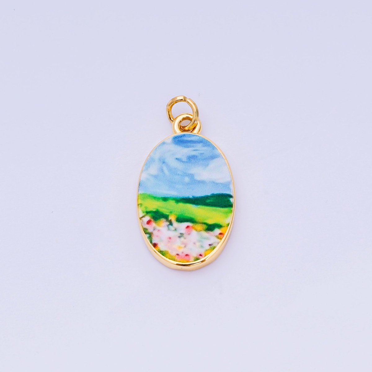 24K Gold Filled 23mm Enamel Art Oval Spring Holiday Charm in Flower, Butterfly, & Nature | AH - 544 AH - 545, AJ - 513, AJ - 514, AJ - 520, AJ - 522, AJ - 528 - AJ530, AJ - 532 - AJ - 535, AJ - 539 AJ - 540, AJ - 544 AJ - 545, AJ - 547 - DLUXCA