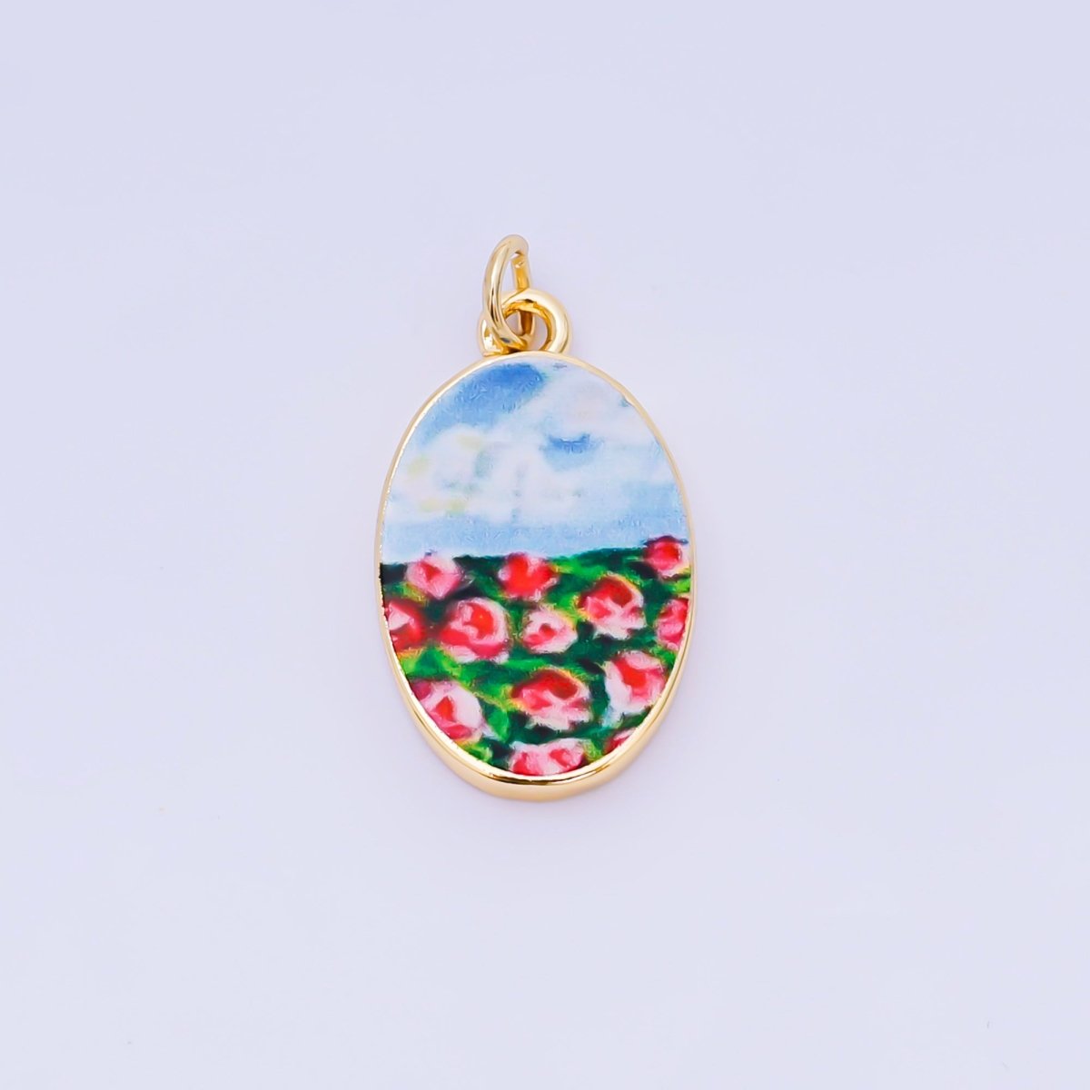 24K Gold Filled 23mm Enamel Art Oval Spring Holiday Charm in Flower, Butterfly, & Nature | AH - 544 AH - 545, AJ - 513, AJ - 514, AJ - 520, AJ - 522, AJ - 528 - AJ530, AJ - 532 - AJ - 535, AJ - 539 AJ - 540, AJ - 544 AJ - 545, AJ - 547 - DLUXCA