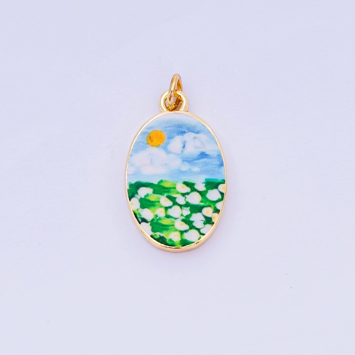 24K Gold Filled 23mm Enamel Art Oval Spring Holiday Charm in Flower, Butterfly, & Nature | AH - 544 AH - 545, AJ - 513, AJ - 514, AJ - 520, AJ - 522, AJ - 528 - AJ530, AJ - 532 - AJ - 535, AJ - 539 AJ - 540, AJ - 544 AJ - 545, AJ - 547 - DLUXCA