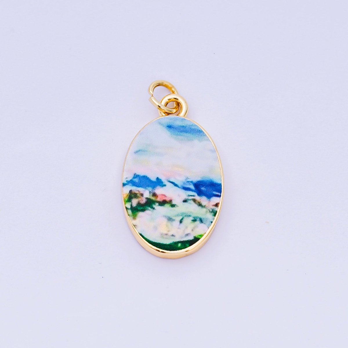 24K Gold Filled 23mm Enamel Art Oval Spring Holiday Charm in Flower, Butterfly, & Nature | AH - 544 AH - 545, AJ - 513, AJ - 514, AJ - 520, AJ - 522, AJ - 528 - AJ530, AJ - 532 - AJ - 535, AJ - 539 AJ - 540, AJ - 544 AJ - 545, AJ - 547 - DLUXCA