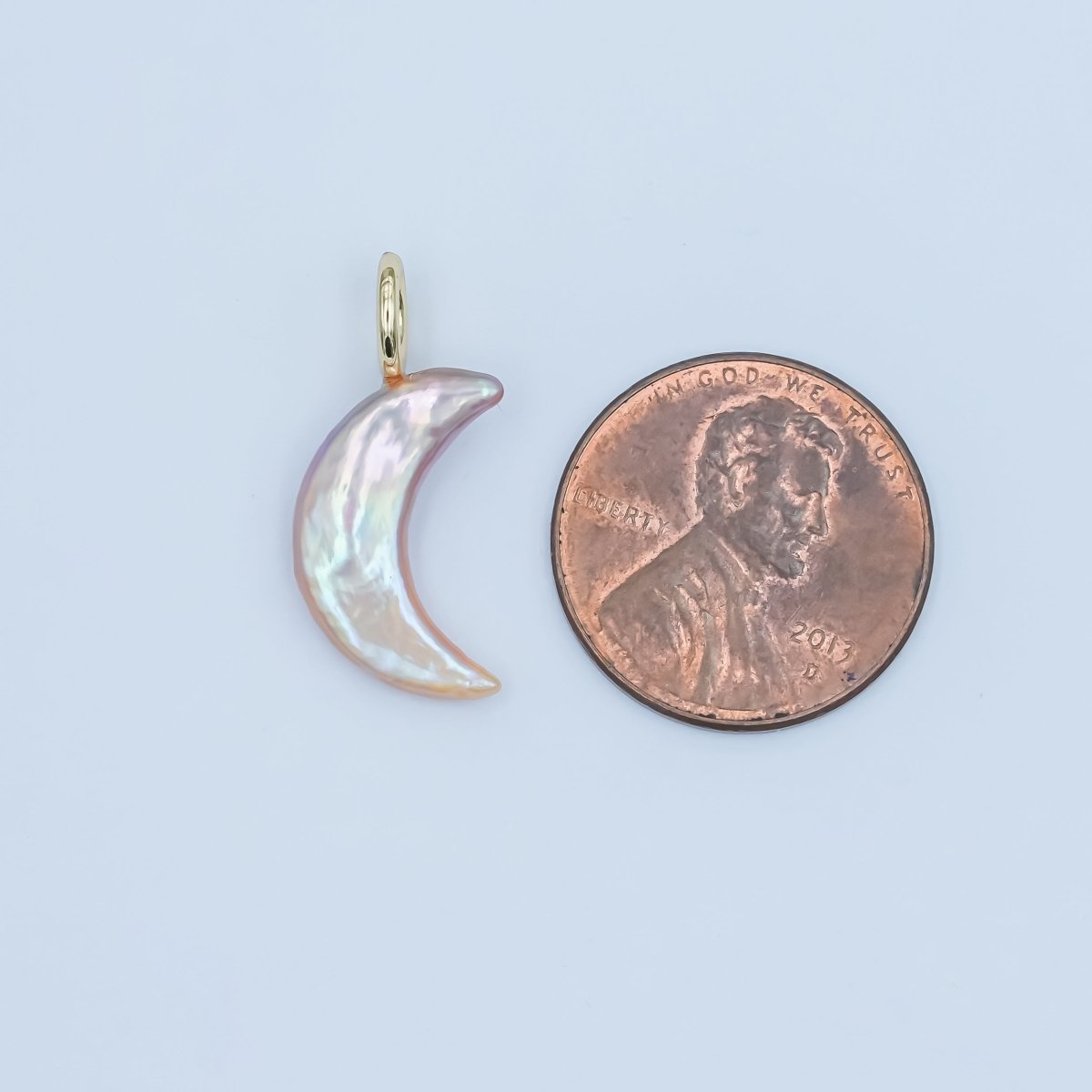 24K Gold Filled 23mm Freshwater Pearl Crescent Moon Celestial Pendant | P1660. - DLUXCA