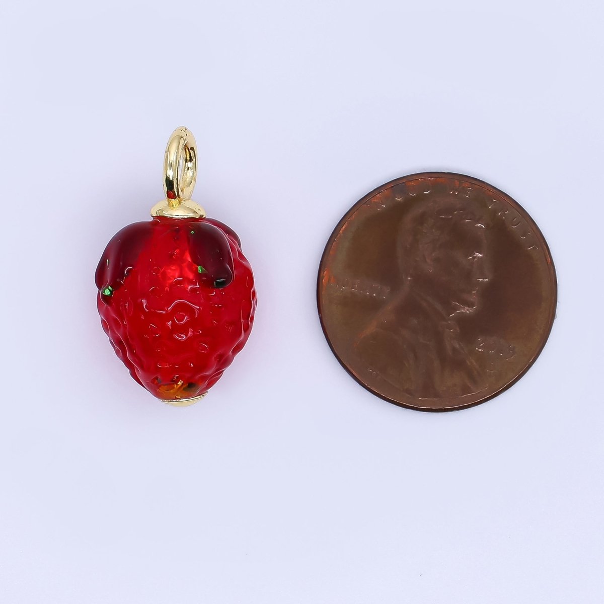 24K Gold Filled 23mm Glass Art Red Kiss Strawberry Charm | D037 - DLUXCA