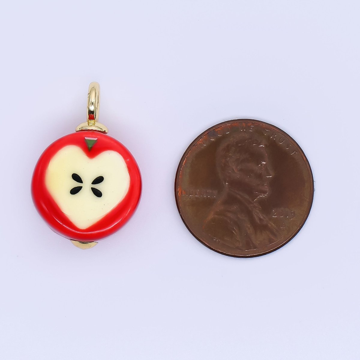 24K Gold Filled 23mm Glass Red Apple Core Dainty Charm | E793 - DLUXCA