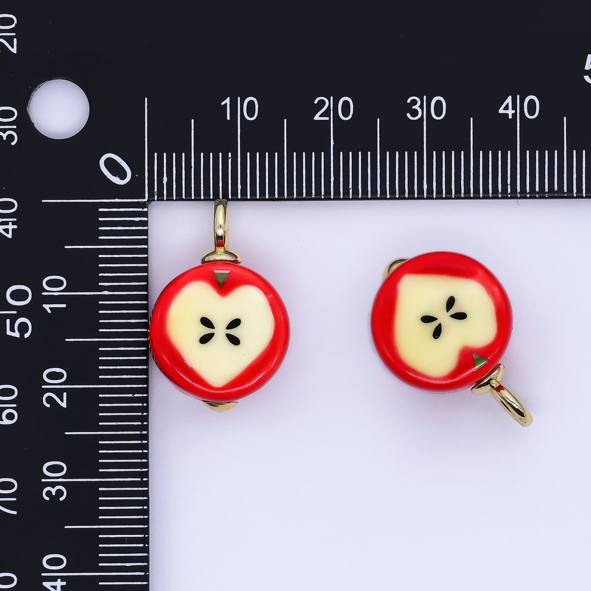24K Gold Filled 23mm Glass Red Apple Core Dainty Charm | E793 - DLUXCA