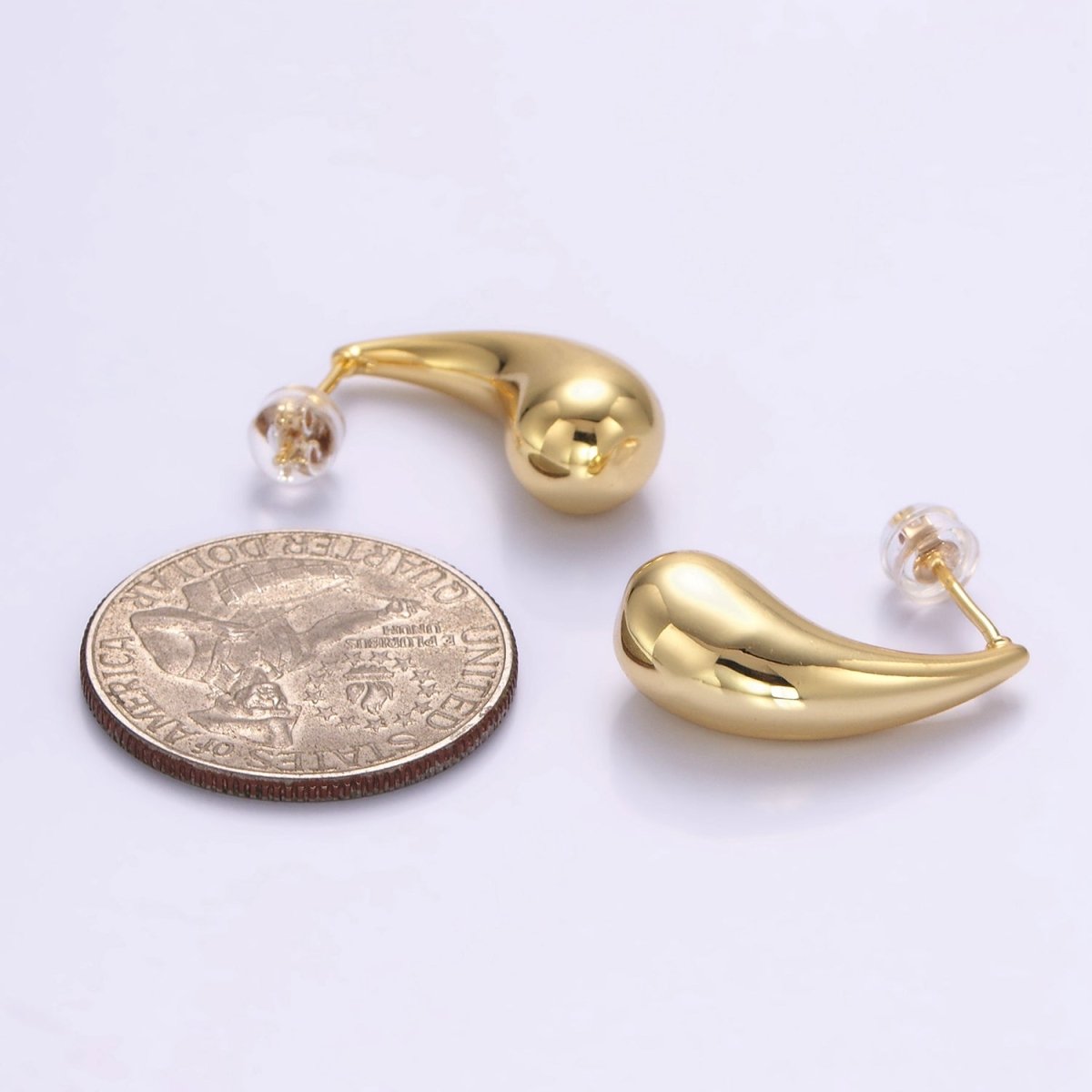 24K Gold Filled 23mm Minimalist Teardrop Stud Earrings | P512 - DLUXCA