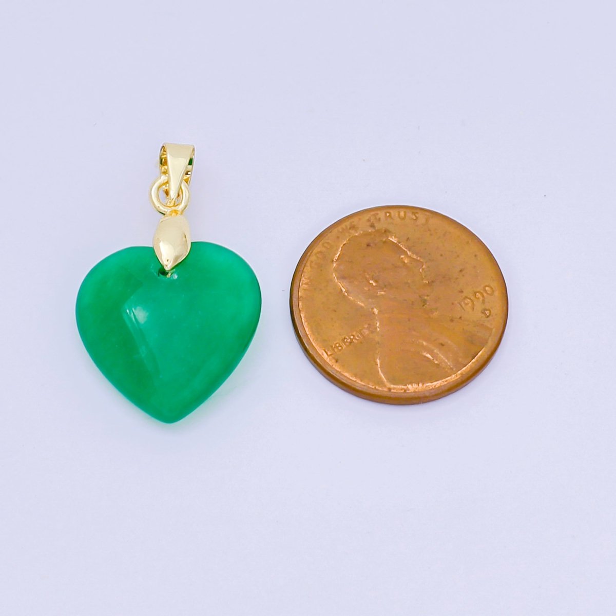 24K Gold Filled 23mm Natural Gemstone Jade Charm Heart Pendant | AA - 1595 - DLUXCA