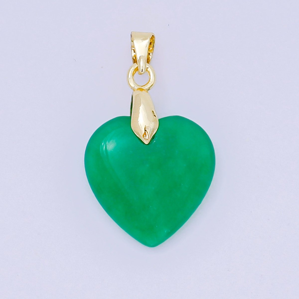 24K Gold Filled 23mm Natural Gemstone Jade Charm Heart Pendant | AA - 1595 - DLUXCA