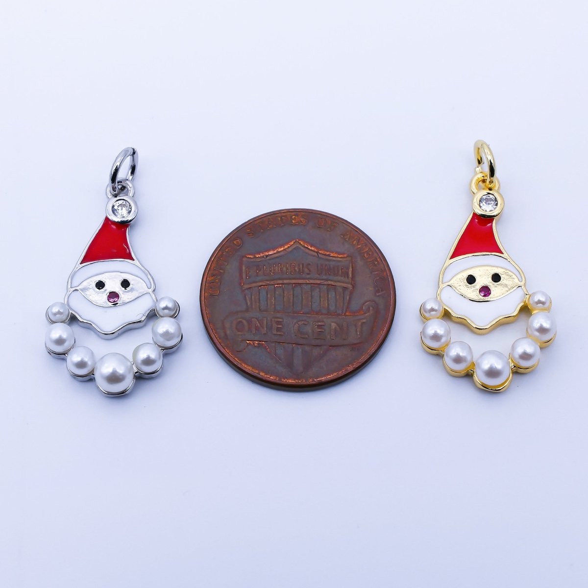 24K Gold Filled 23mm Shell Pearl Enamel Santa Claus Charm in Gold & Silver | C939 - DLUXCA