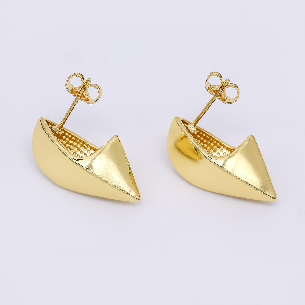 24K Gold Filled 24.5mm Geometric Dome J - Shaped Hoop Earrings | AI509 - DLUXCA