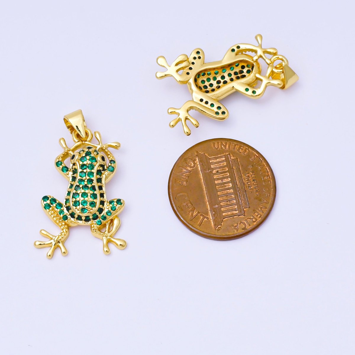 24K Gold Filled 24mm Green Micro Paved CZ Frog Pendant | AA1622 - DLUXCA