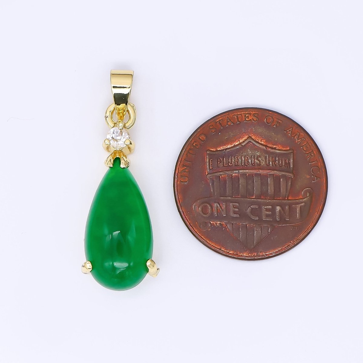 24K Gold Filled 24mm Micro Paved CZ Natural Gemstone Jade Charm Teardrop Pendant | AA - 1591 - DLUXCA