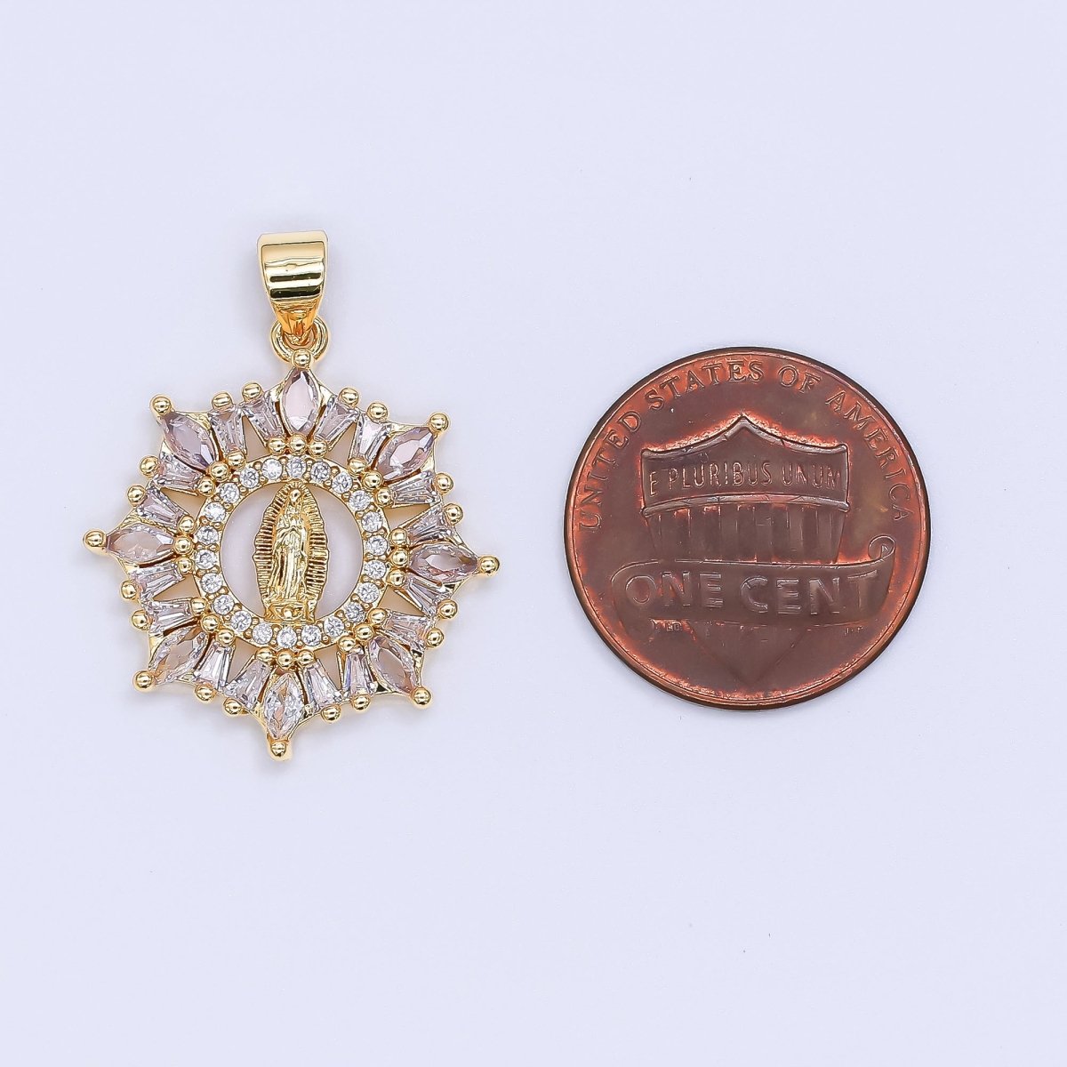 24K Gold Filled 24mm Mixed Cut CZ Lady Guadalupe Virgin Mary Pendant | AH - 461 - DLUXCA