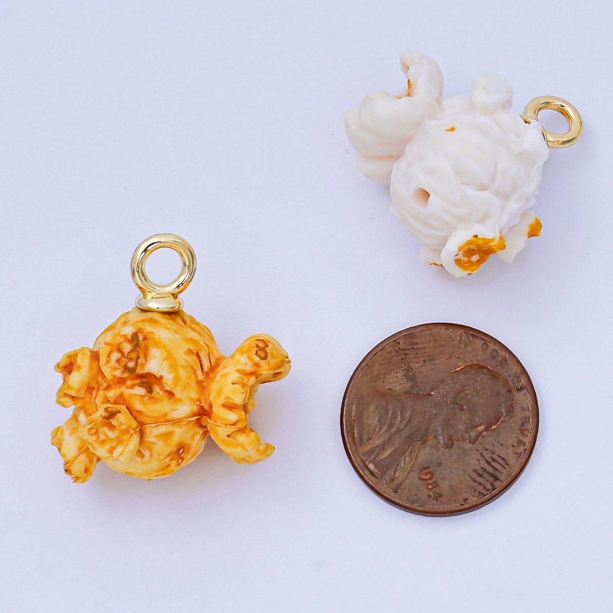 24K Gold Filled 24mm Resin Art 3D Popcorn Snack Movie Charm in Yellow & White | AH - 649 AH - 650 - DLUXCA