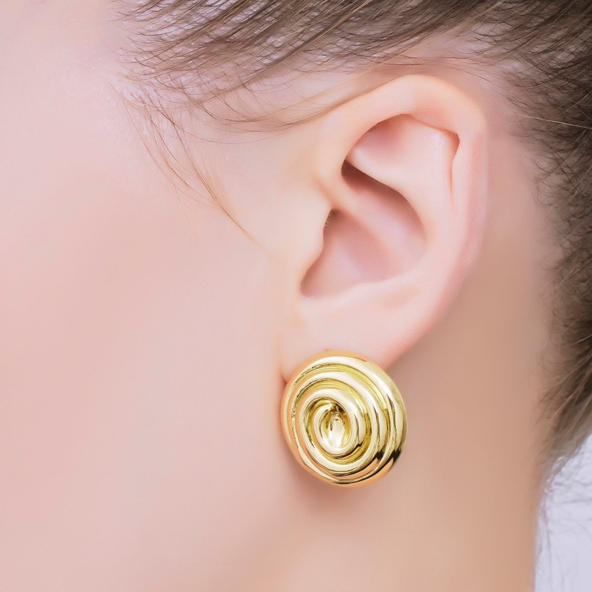 24K Gold Filled 24mm Spiral Textured Circle Round Dainty Stud Earrings in Gold & Silver | AJ - 098 AJ - 099 - DLUXCA