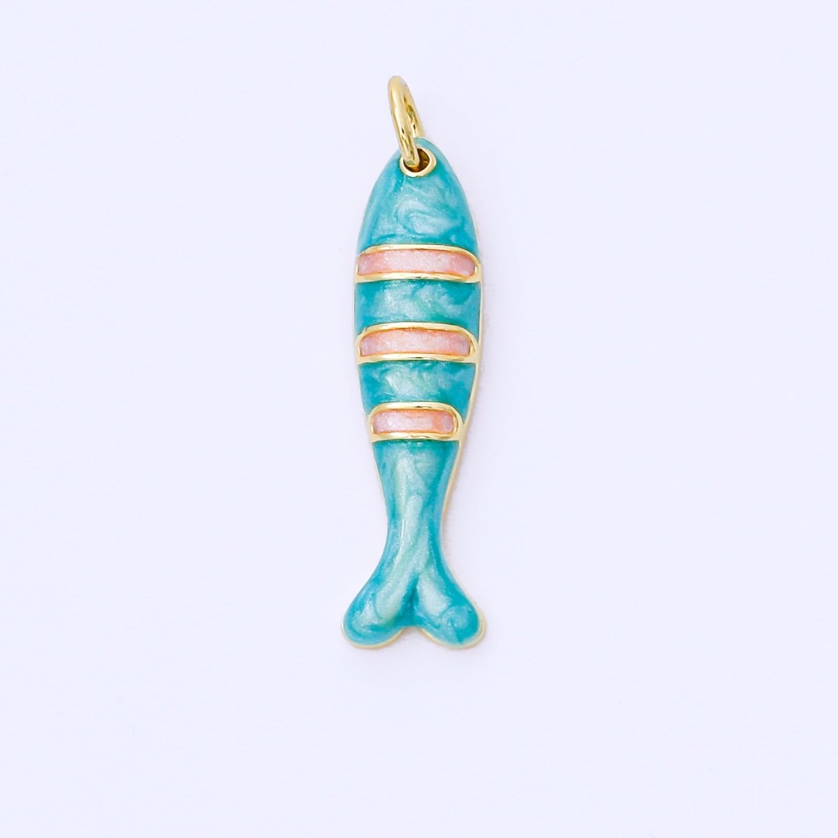 24K Gold Filled 24mm Teal, Orange, Purple Enamel Stripes Sea Creature Sardine Fish Charm | AF1502 AF1503 - DLUXCA