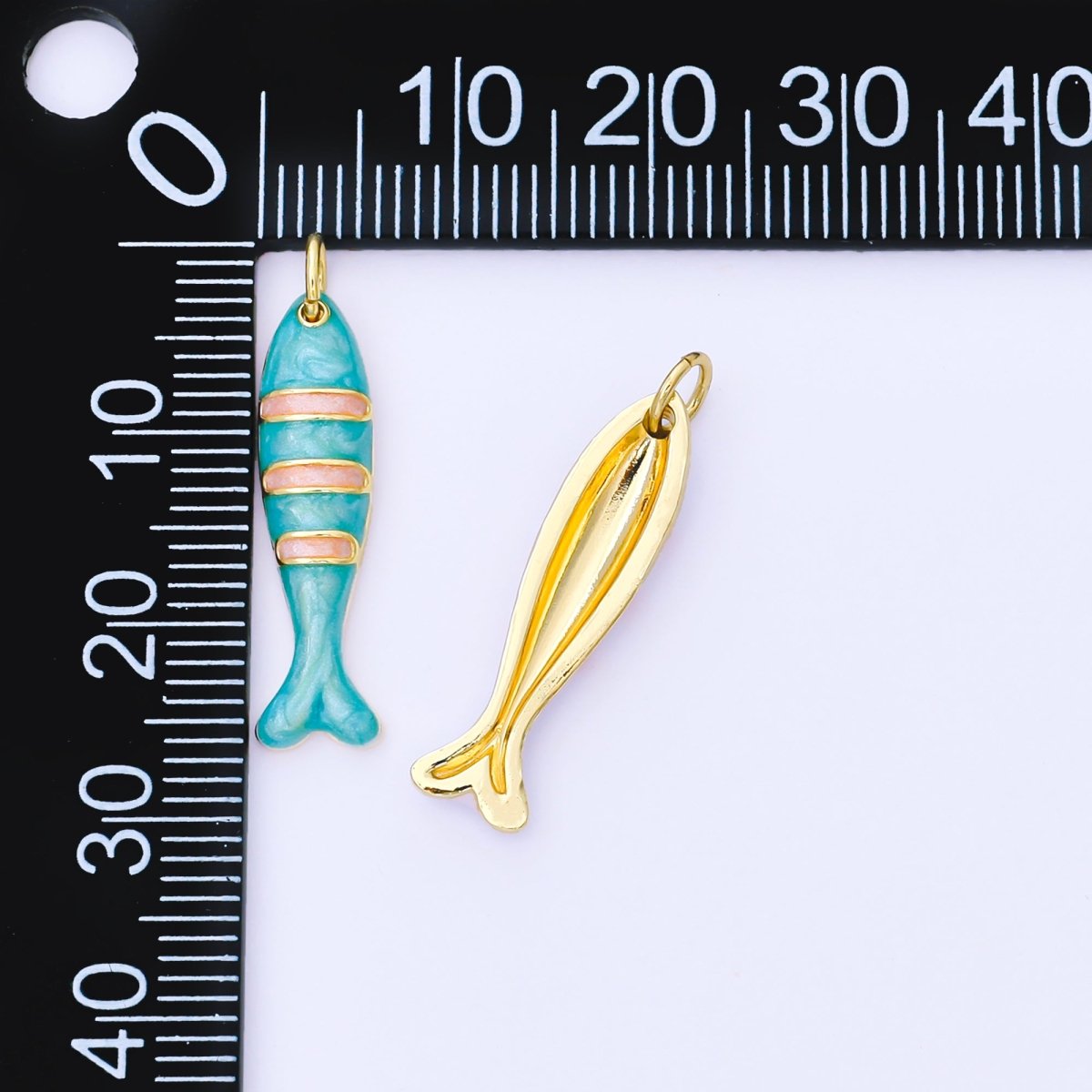 24K Gold Filled 24mm Teal, Orange, Purple Enamel Stripes Sea Creature Sardine Fish Charm | AF1502 AF1503 - DLUXCA