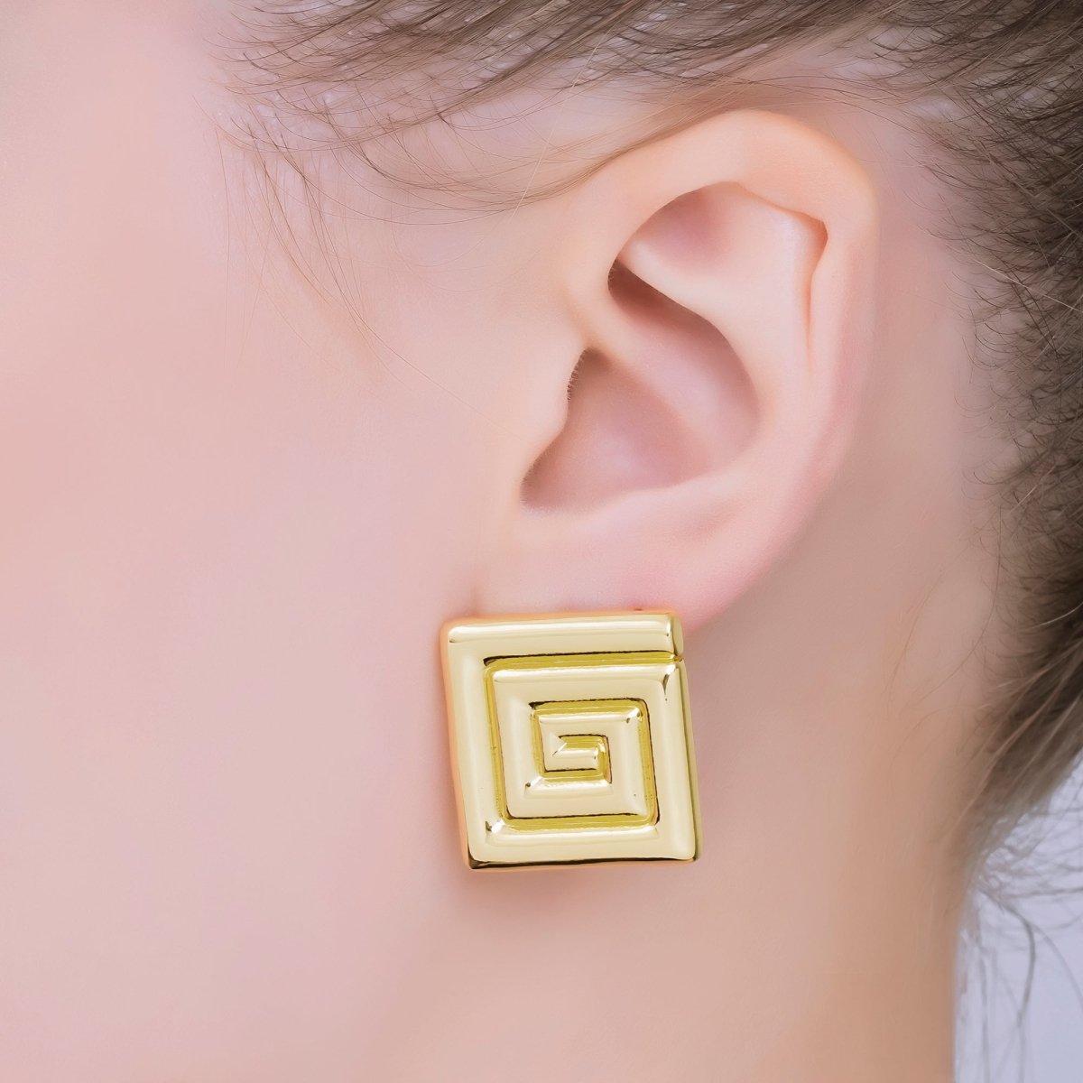 24K Gold Filled 24mm Textured Square Dainty Stud Earrings in Gold & Silver | AJ - 096 AJ - 097 - DLUXCA