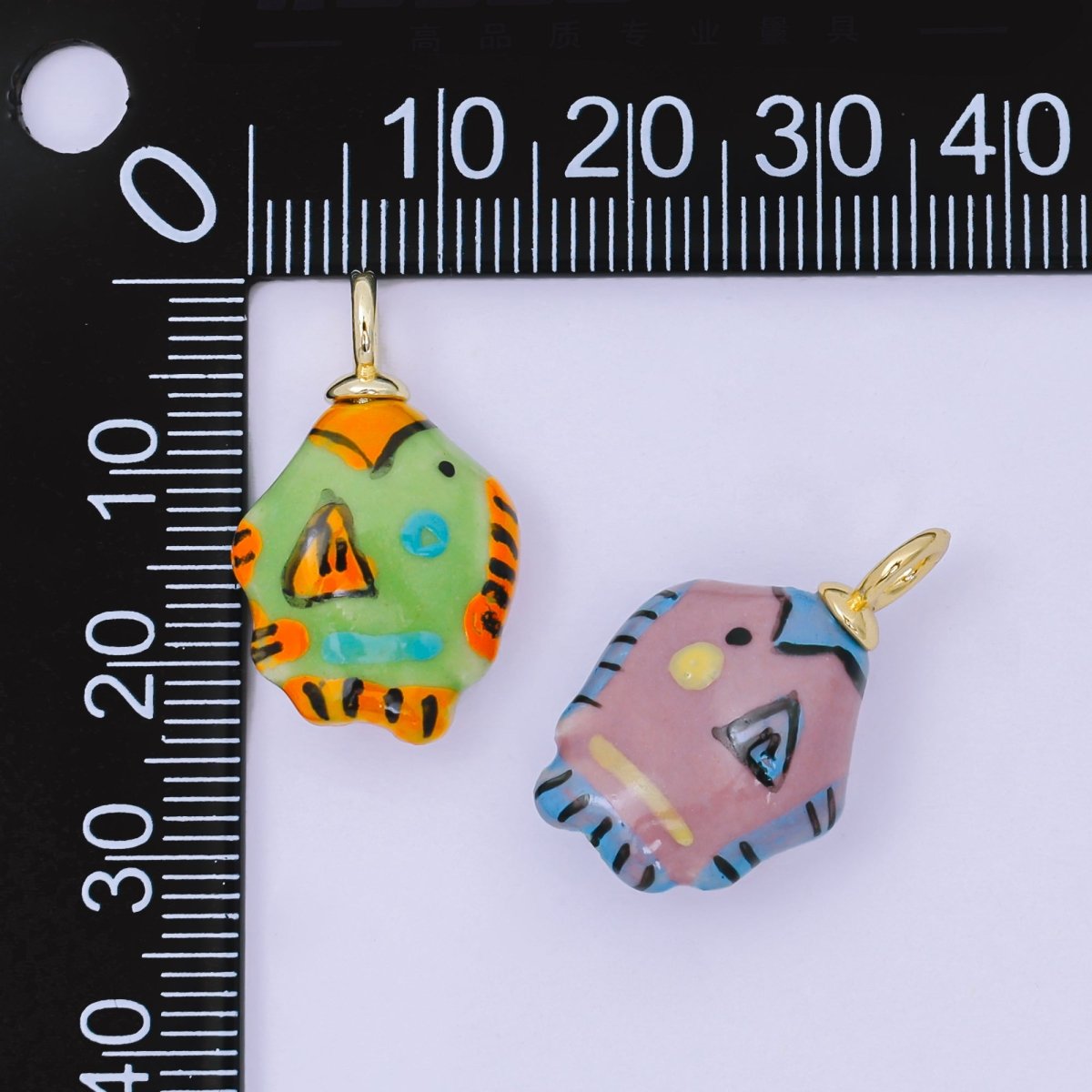 24K Gold Filled 25.5mm Handmade Ceramic Colorful Puffy Adorable Fish Animals Charm | AF1515 AF1516 - DLUXCA