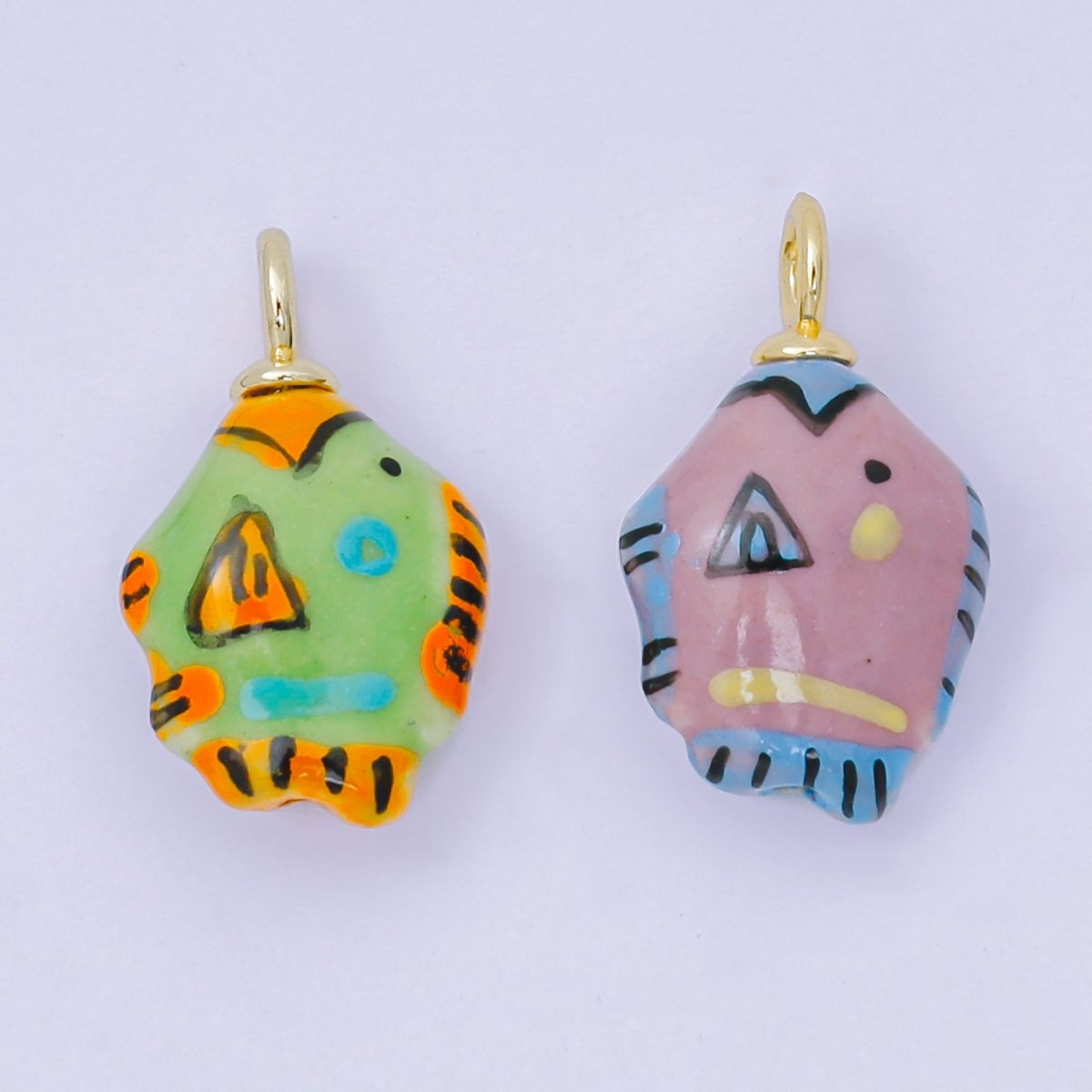 24K Gold Filled 25.5mm Handmade Ceramic Colorful Puffy Adorable Fish Animals Charm | AF1515 AF1516 - DLUXCA