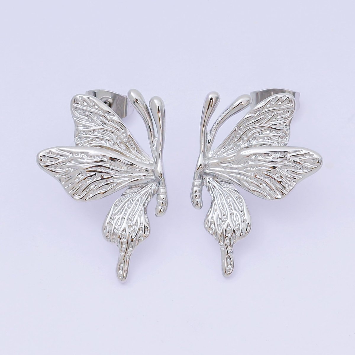 24K Gold Filled 25.5mm Mariposa Butterfly Hammered Stud Earrings Set in Gold & Silver | AJ138 AJ139 - DLUXCA