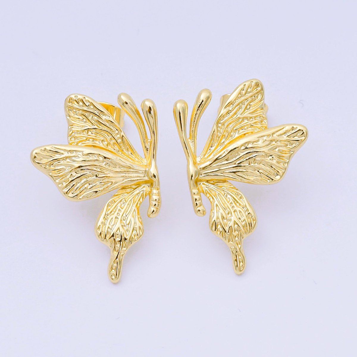 24K Gold Filled 25.5mm Mariposa Butterfly Hammered Stud Earrings Set in Gold & Silver | AJ138 AJ139 - DLUXCA