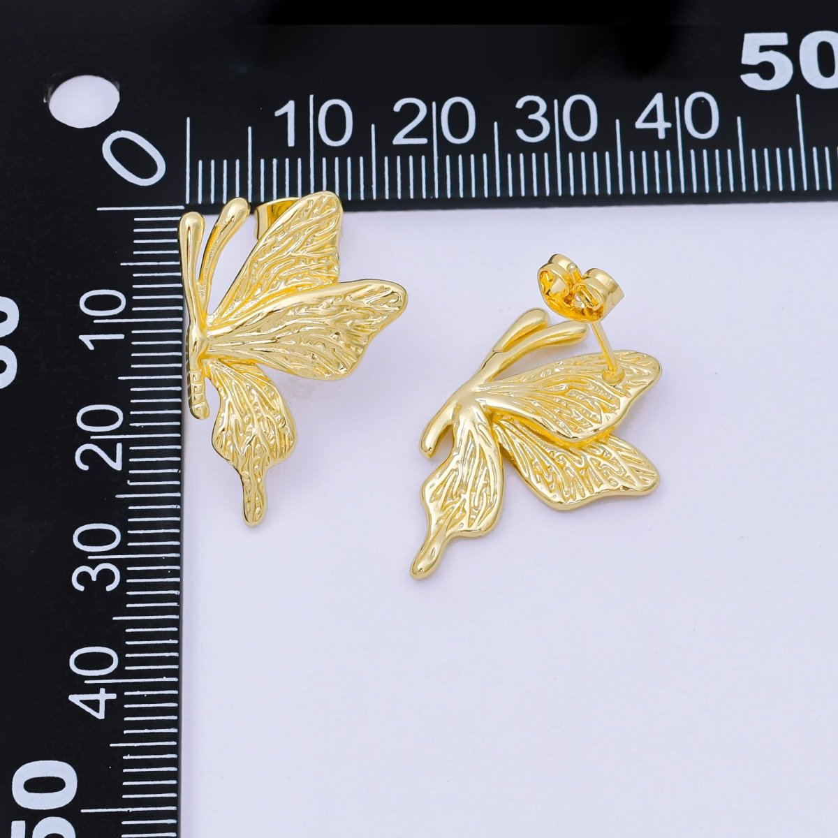 24K Gold Filled 25.5mm Mariposa Butterfly Hammered Stud Earrings Set in Gold & Silver | AJ138 AJ139 - DLUXCA