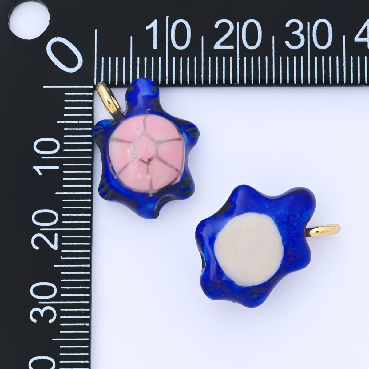 24K Gold Filled 25mm Blue, Red, Pink Sea Ceramic Turtle Animals Charm | AF1522 - AF1524 - DLUXCA