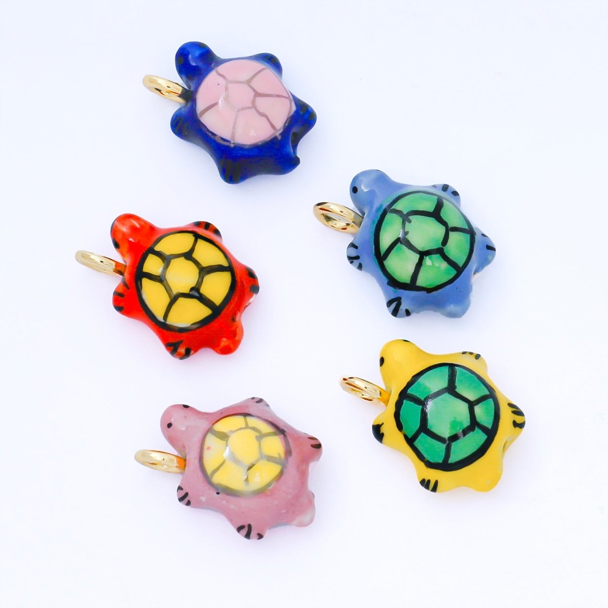 24K Gold Filled 25mm Blue, Red, Pink Sea Ceramic Turtle Animals Charm | AF1522 - AF1524 - DLUXCA