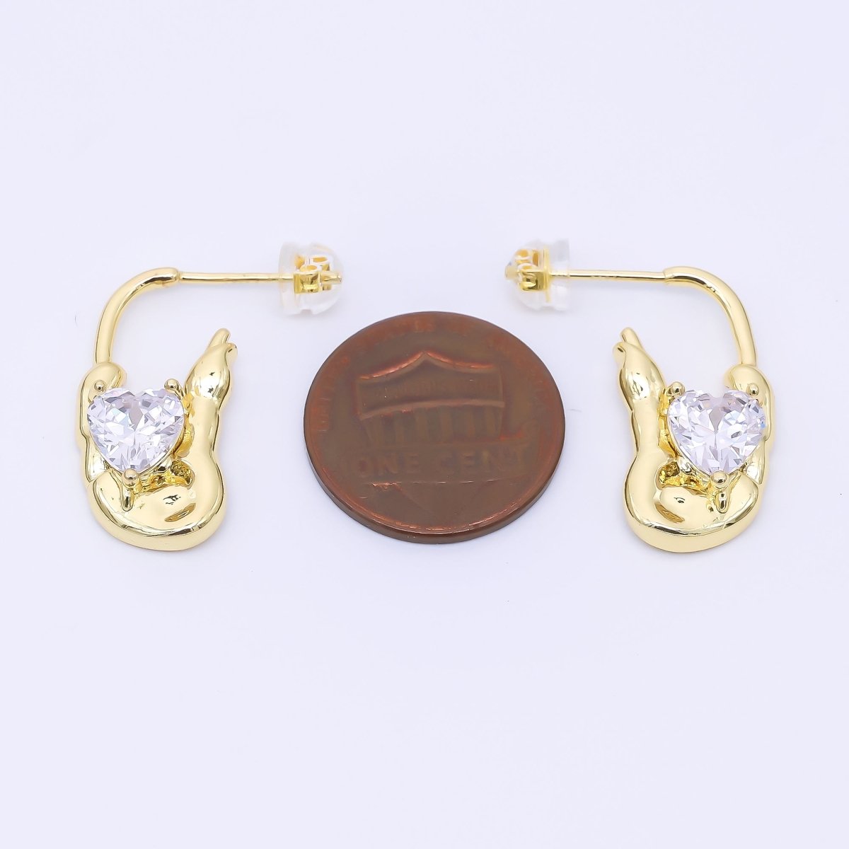 24K Gold Filled 25mm Clear CZ Heart Molten J - Shaped Hoop Earrings | AI448 - DLUXCA