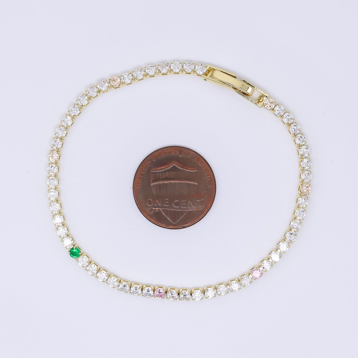24K Gold Filled 2.5mm Clear, Green, Pink Round CZ 7 Inches Tennis Bracelet | WA - 3822 - DLUXCA