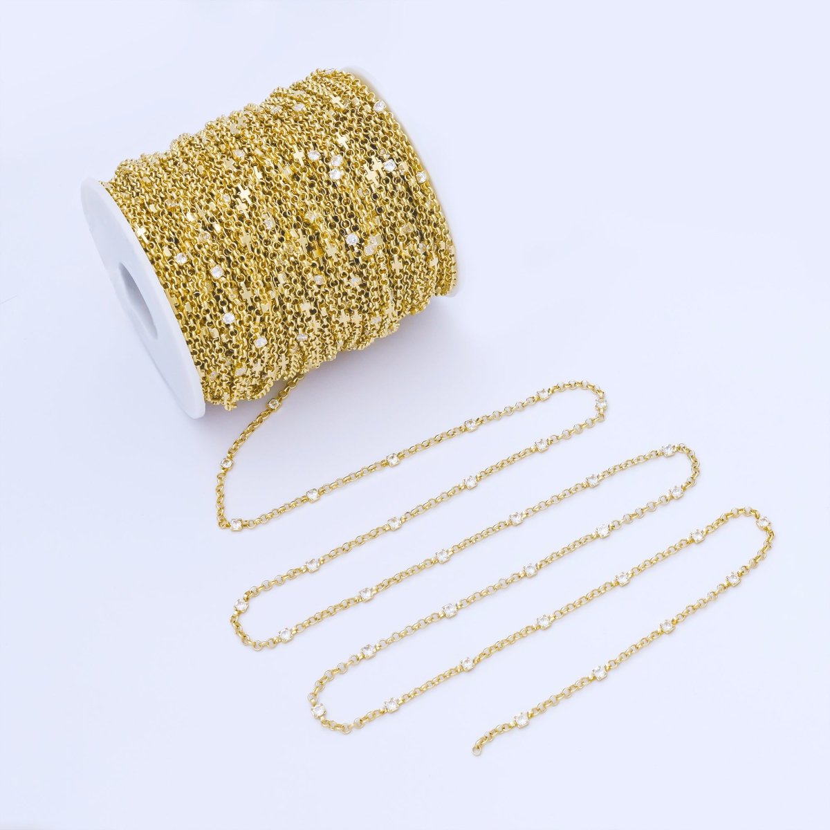 24K Gold Filled 2.5mm Clear Square CZ Cable Unfinished Chain by Yard | Roll - 2004 - DLUXCA
