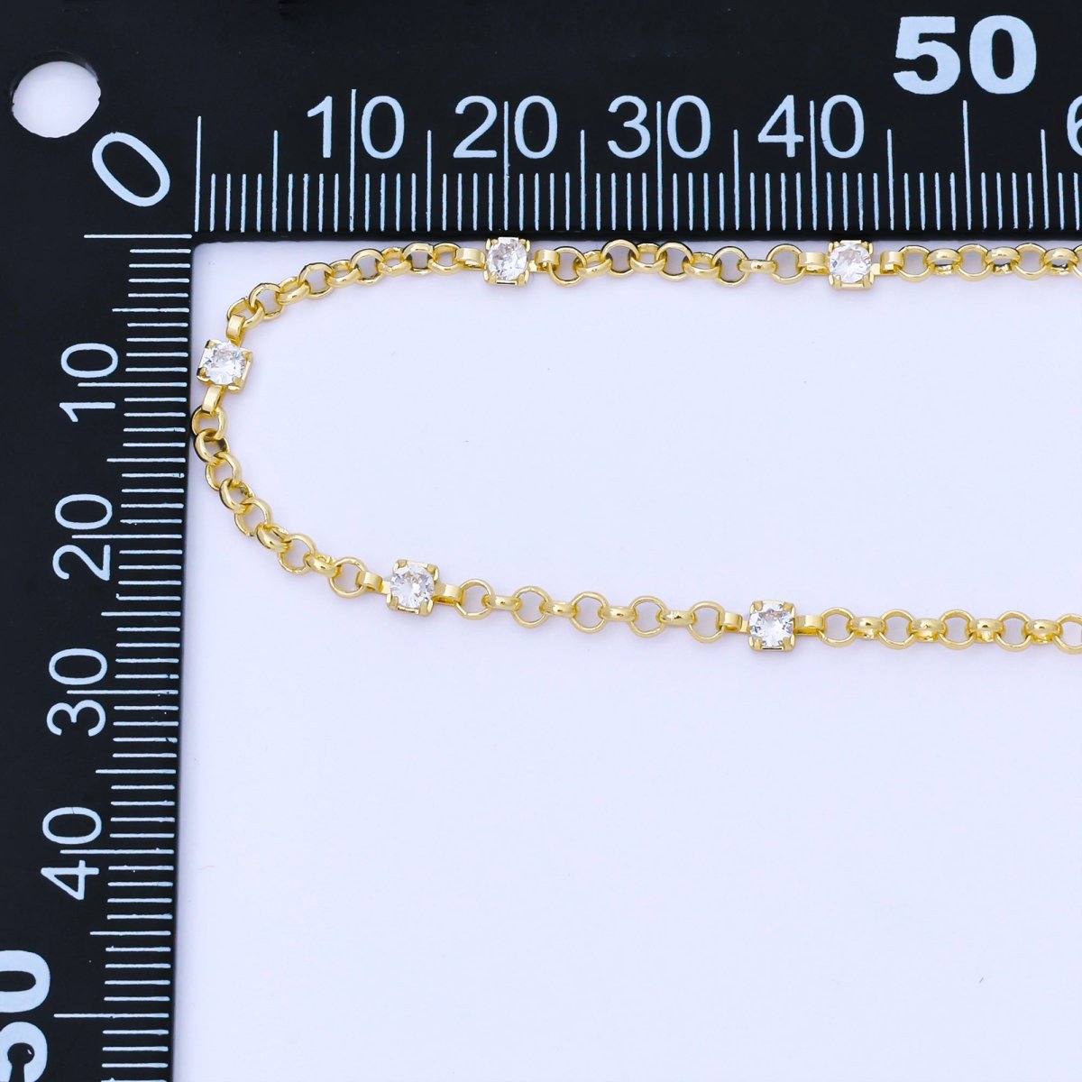 24K Gold Filled 2.5mm Clear Square CZ Cable Unfinished Chain by Yard | Roll - 2004 - DLUXCA