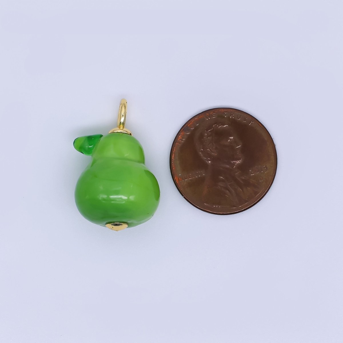 24K Gold Filled 25mm Glass Art Green Pear Charm | E899 - DLUXCA
