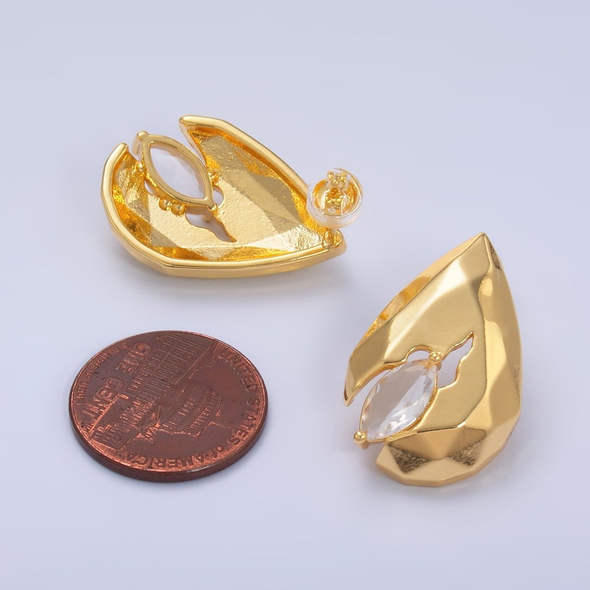 24K Gold Filled 25mm Marquise CZ Geometric Teardrop Stud Earrings Set | AD240 - DLUXCA