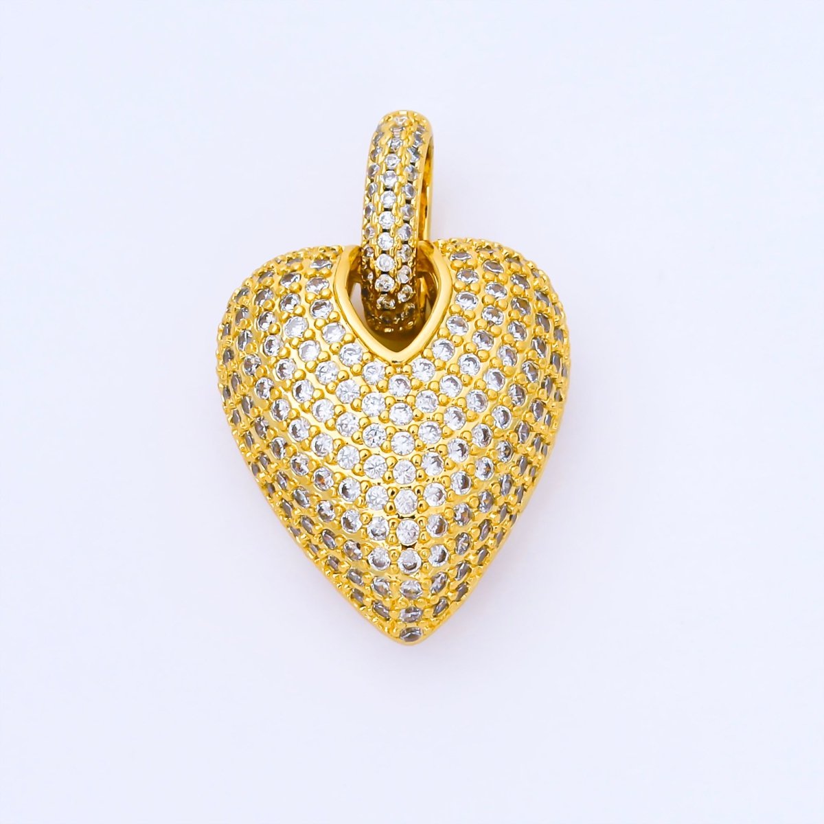 24K Gold Filled 25mm Micro Paved CZ Chubby Heart Pendant | AA1661 - DLUXCA