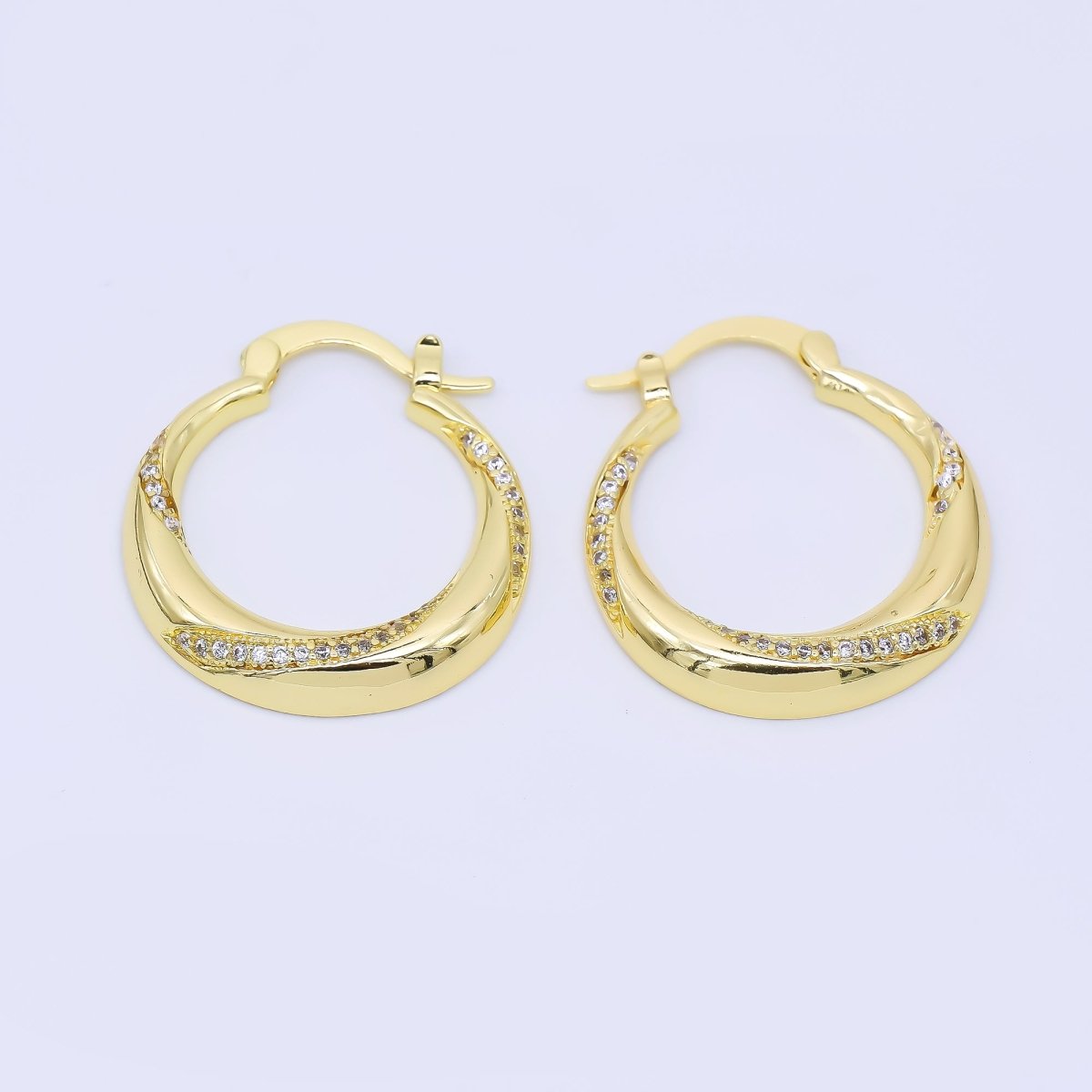 24K Gold Filled 25mm Micro Paved CZ Twisted Latch Hoop Earrings | AB1593 - DLUXCA