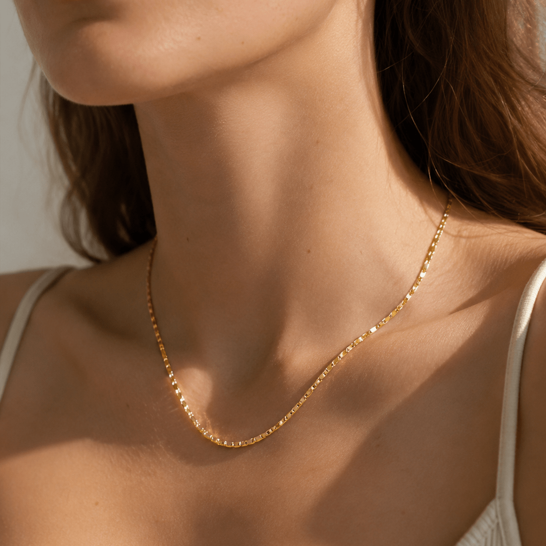 24K Gold Filled 2.5mm Minimalist Mariner Link Chain 17.7 Inch Necklace | WA-01071 - DLUXCA